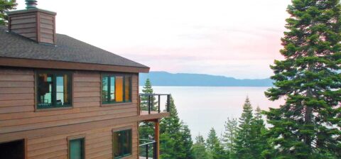 Beautiful side exterior of Herman residence overlooking Lake Tahoe.