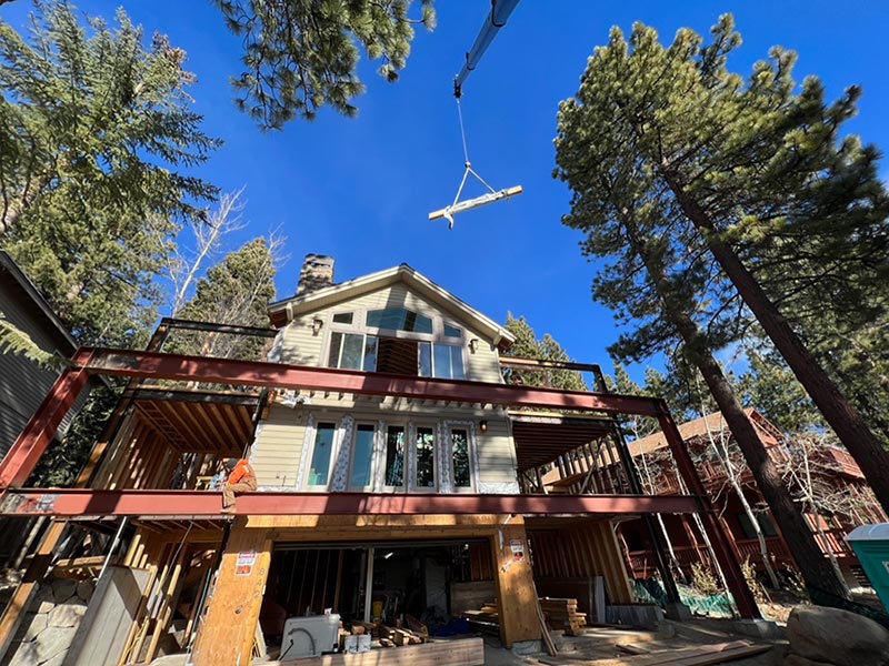 A beam high over a home addition in Incline Village, NV